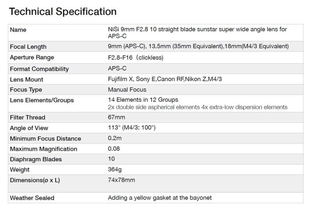 NISI 9MM F2.8 SUNSTAR ASPH [ APS-C ] (ประกันศูนย์) - Camera Maker